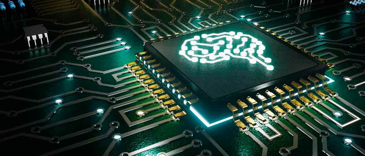 Imagem conceito de inteligência artificial, representada pelo desenho de um cérebro sobre um chip