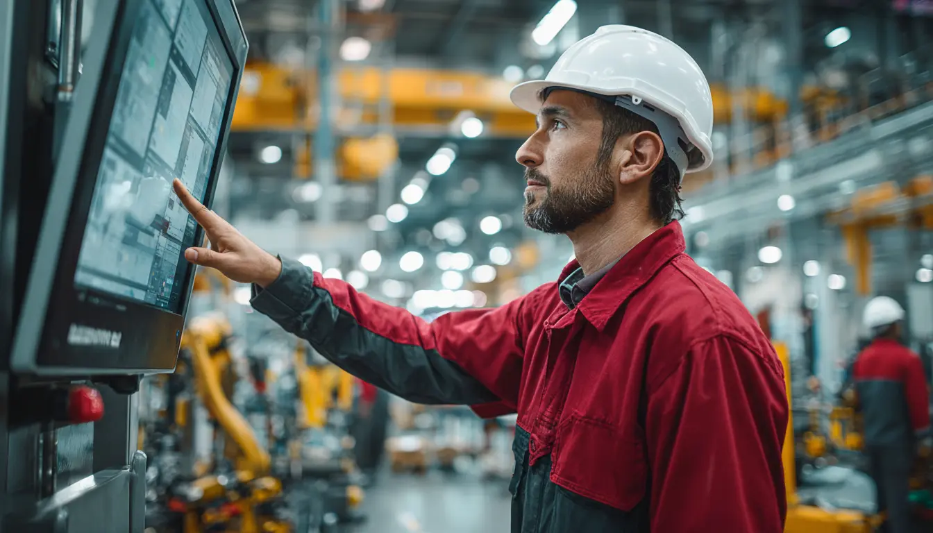 Engenheiro industrial operando em uma fábrica moderna, representando a neoindustrialização brasileira com investimentos em tecnologia 4.0 para o desenvolvimento industrial.