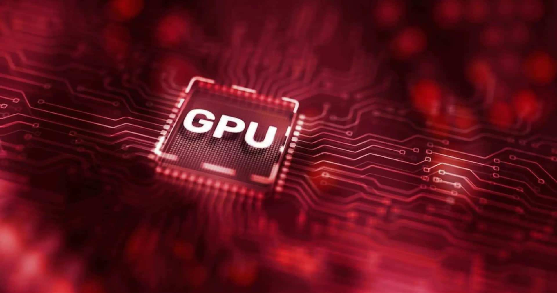 Chip de GPU destacada em um fundo digital vermelho, ilustrando a importância da GPU as a Service