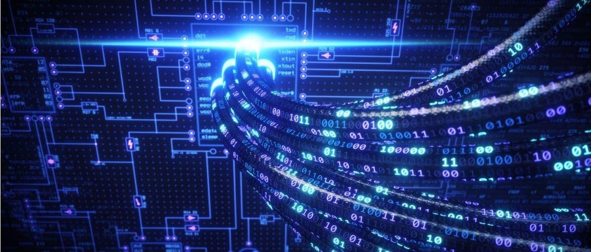 Imagem conceito de cabos ligados a um data center transmitindo dados