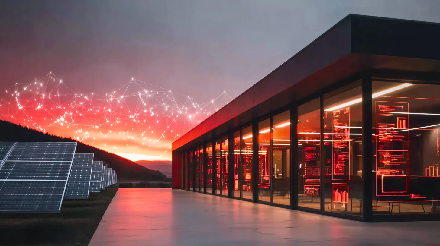 Infraestrutura moderna de telecomunicações com painéis solares e instalações tecnológicas avançadas, promovendo práticas sustentáveis e ESG no setor de telecomunicações.