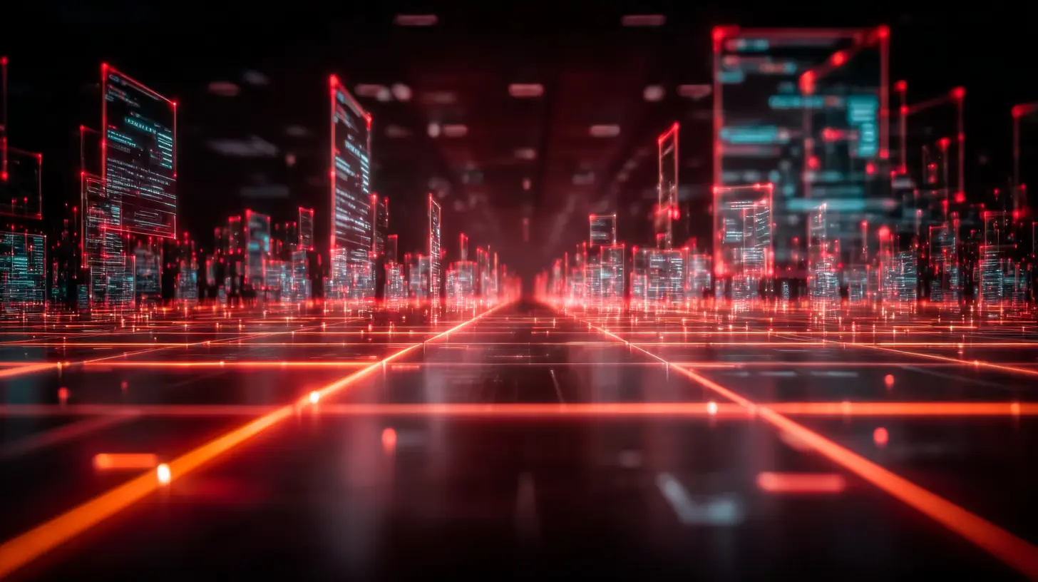 Visualização futurista de data spaces com elementos digitais e conexões de tecnologia avançada, destacando a importância do habilitamento da internet 5.0.