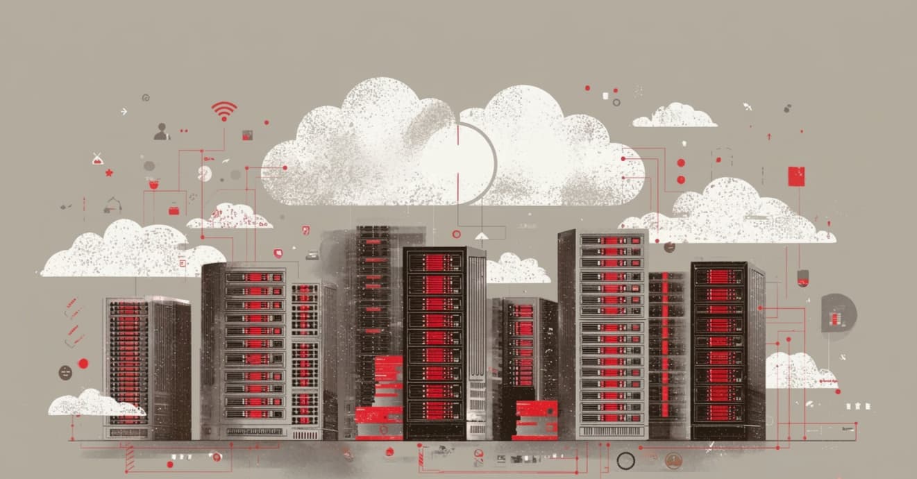 Imagem ilustrativa da plataforma de nuvem híbrida Claro uStore apresentada no MWC 2026, destacando servidores e tecnologia em nuvem para inovação digital.