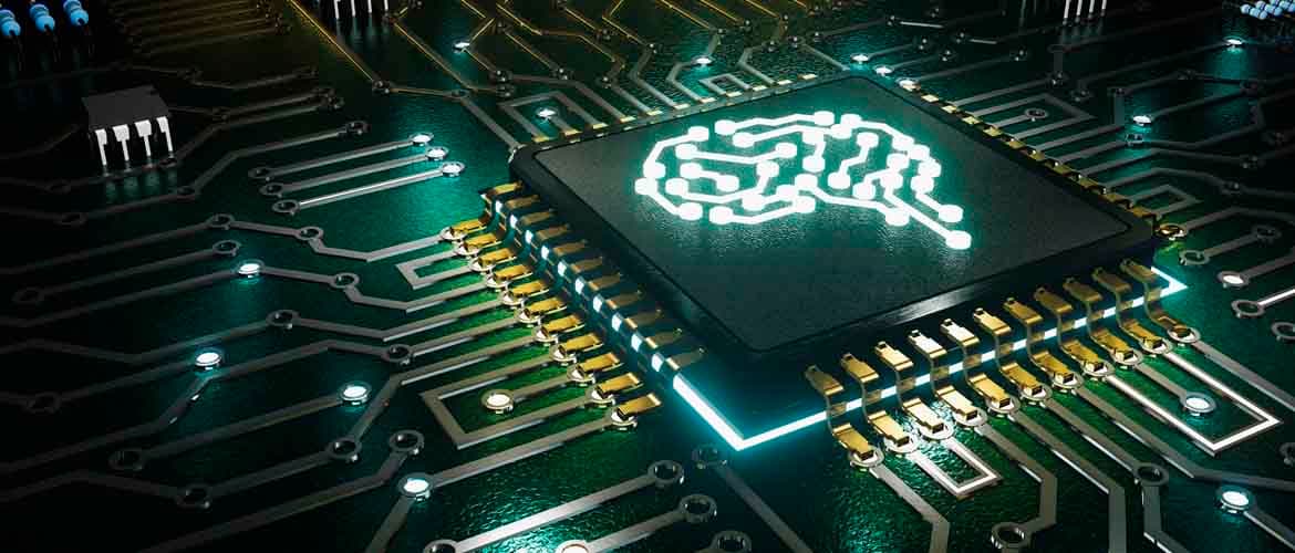 Imagem conceito de inteligência artificial, representada pelo desenho de um cérebro sobre um chip