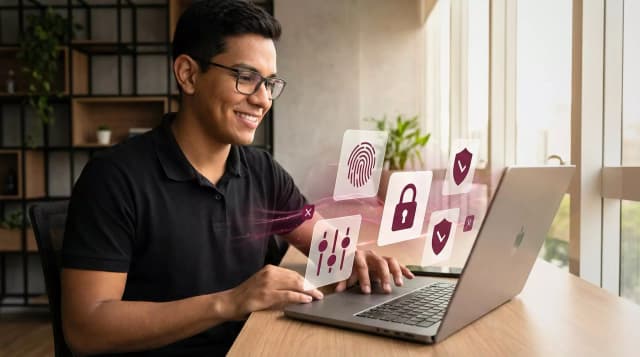 Profissional de cibersegurança analisando proteção de dados com elementos visuais de segurança digital, reforçando a importância da governança e controle em IA com Netskope em 2026.