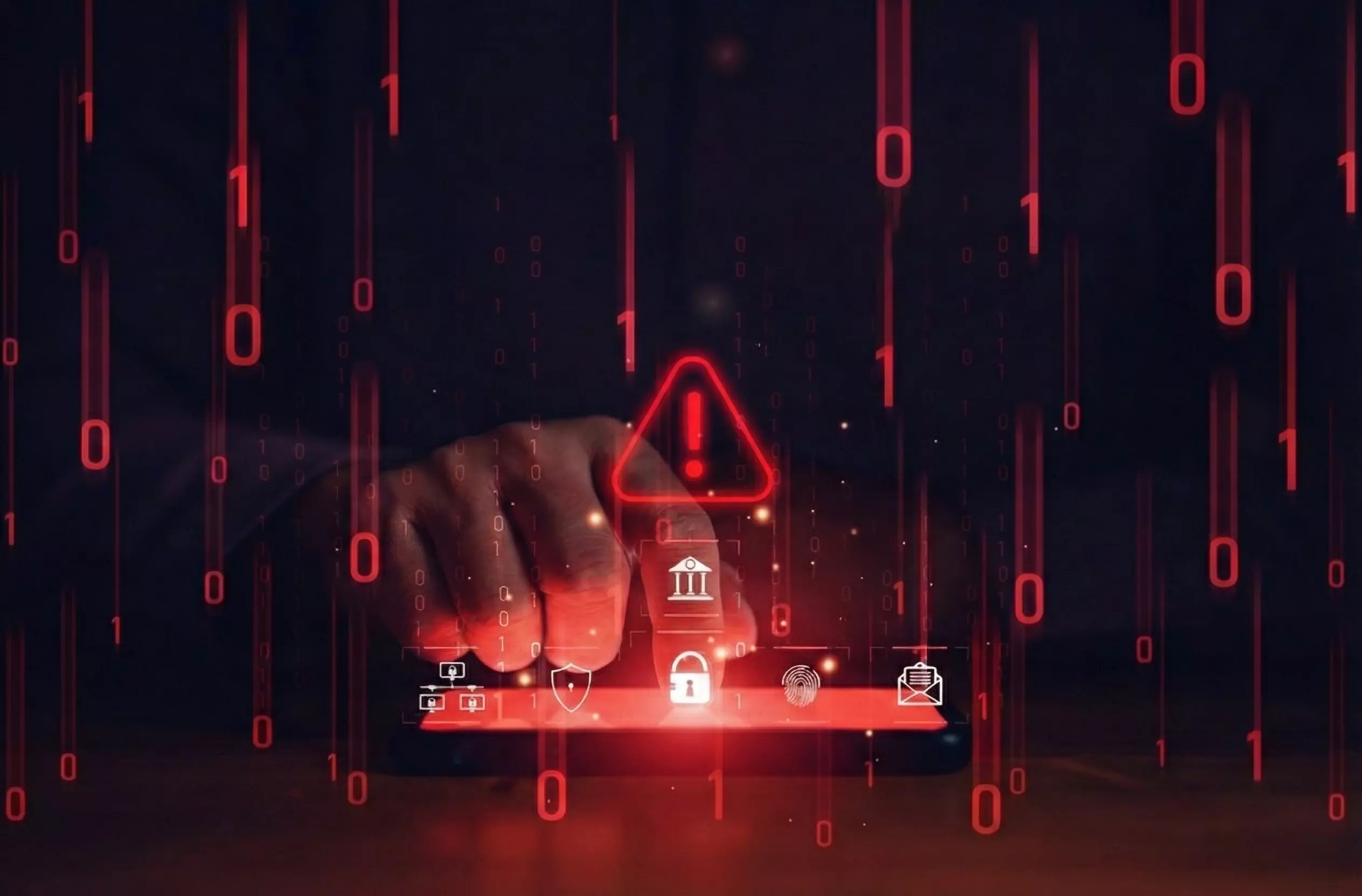Representação de segurança cibernética usando tecnologia NetSkpoe, com elementos digitais e alerta de risco de cibersegurança.